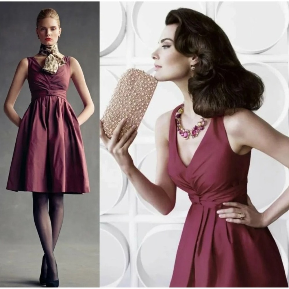 Banana Republic The Mad Men Collection Betty Fit Flare Dress Taffeta Burgundy 0
